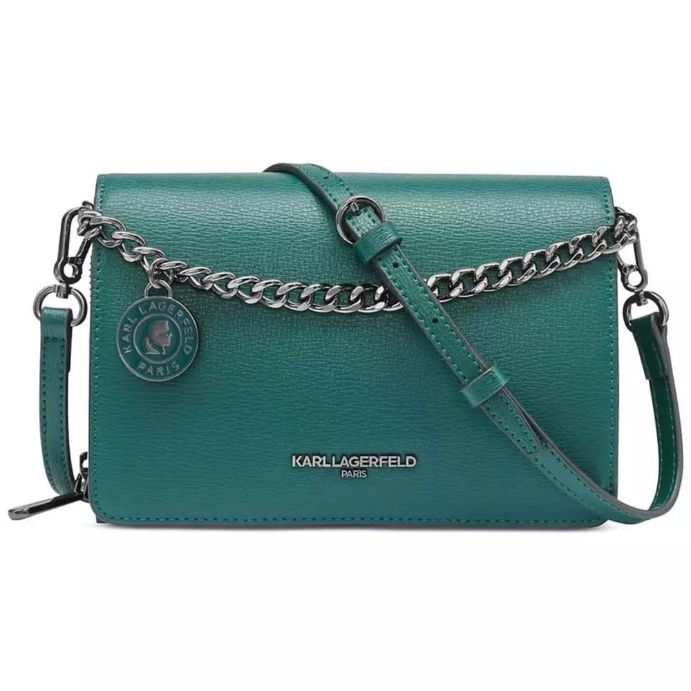 Karl Lagerfeld Green Crossbody Bag with Silver Chain
